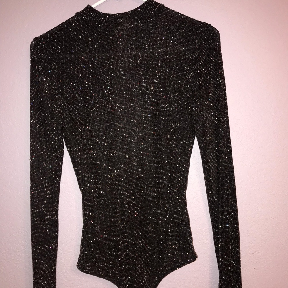 sparkly long sleeve turtle neck shirt, open back